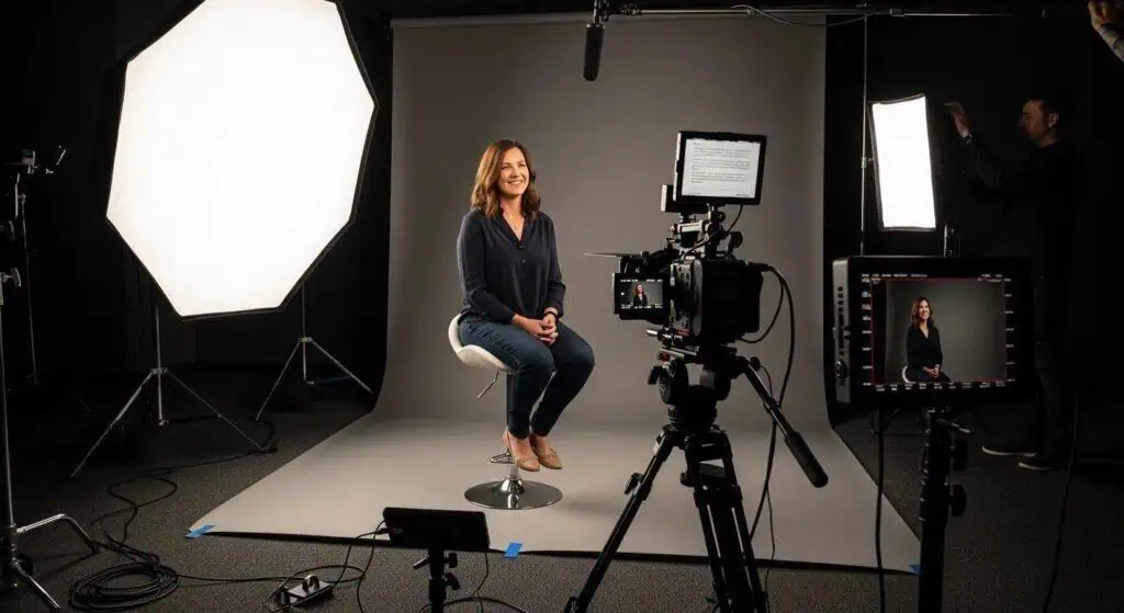 Set-up for a professional customer testimonial shoot How Professional Video Testimonial Production Gets Done