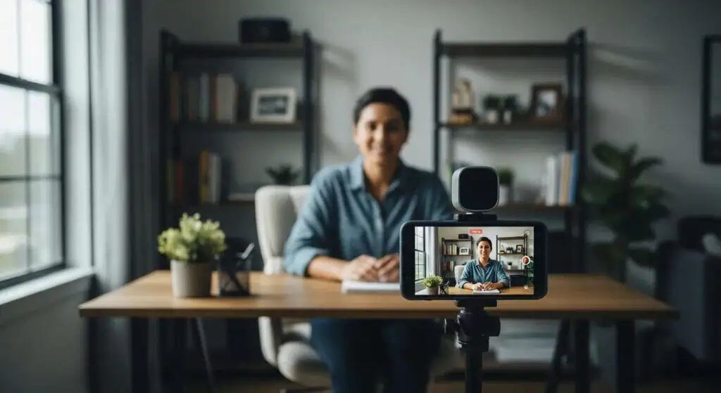 Customer recording a testimonial from a home office Key Benefits of Remote Video Testimonial Platforms